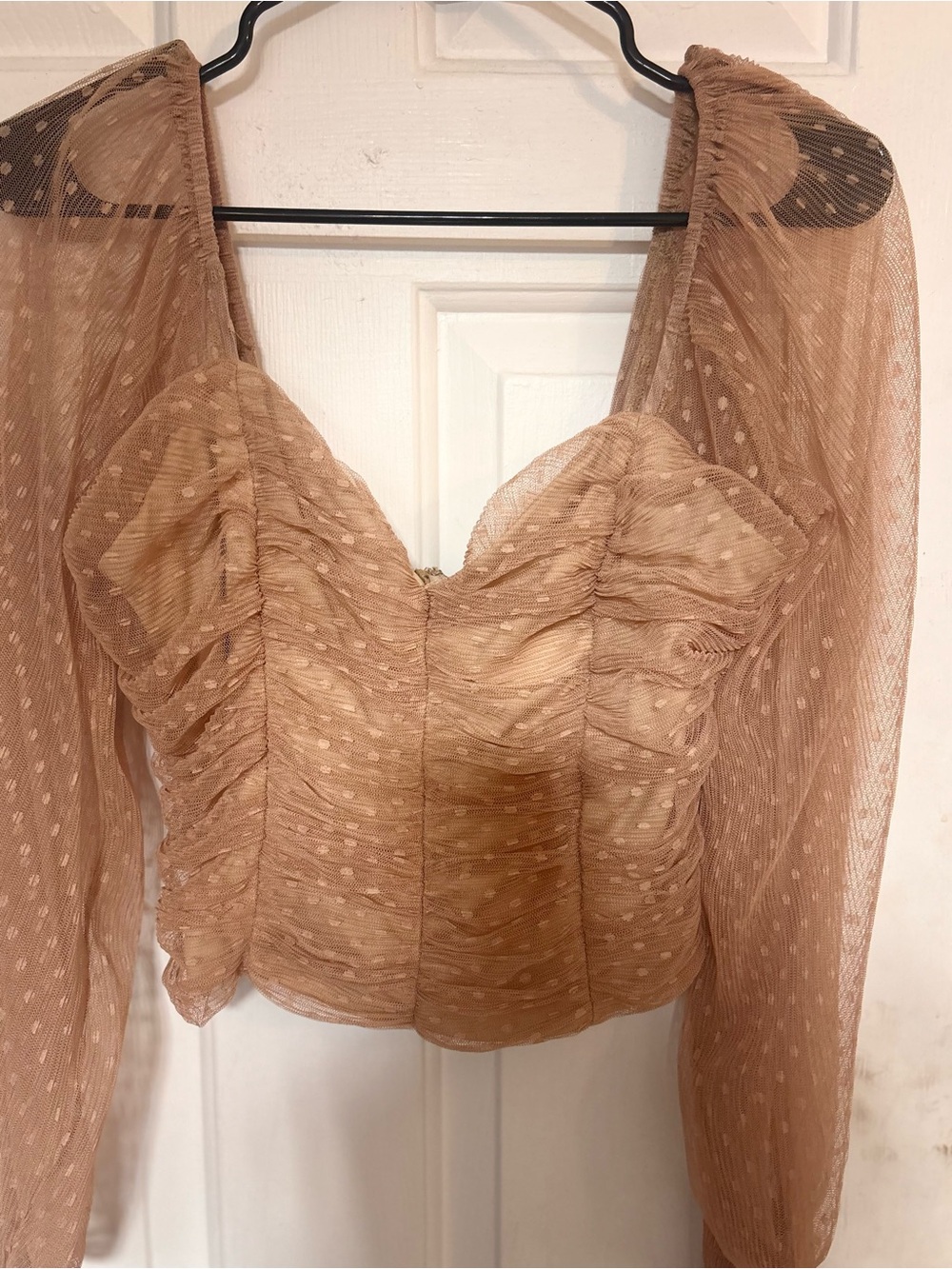 Fashion Nova Ruched Mesh Long Sleeve Crop Top Size Large